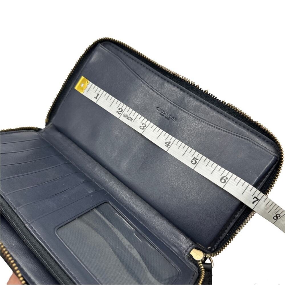 COACH Navy Blue Signature Dotted Zip Around Wallet - Picture 11 of 11